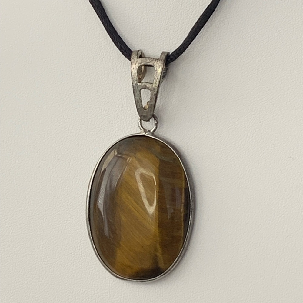 Vintage Tigers Eye Oval Cabochon Pendant Necklace - Picture 7 of 8